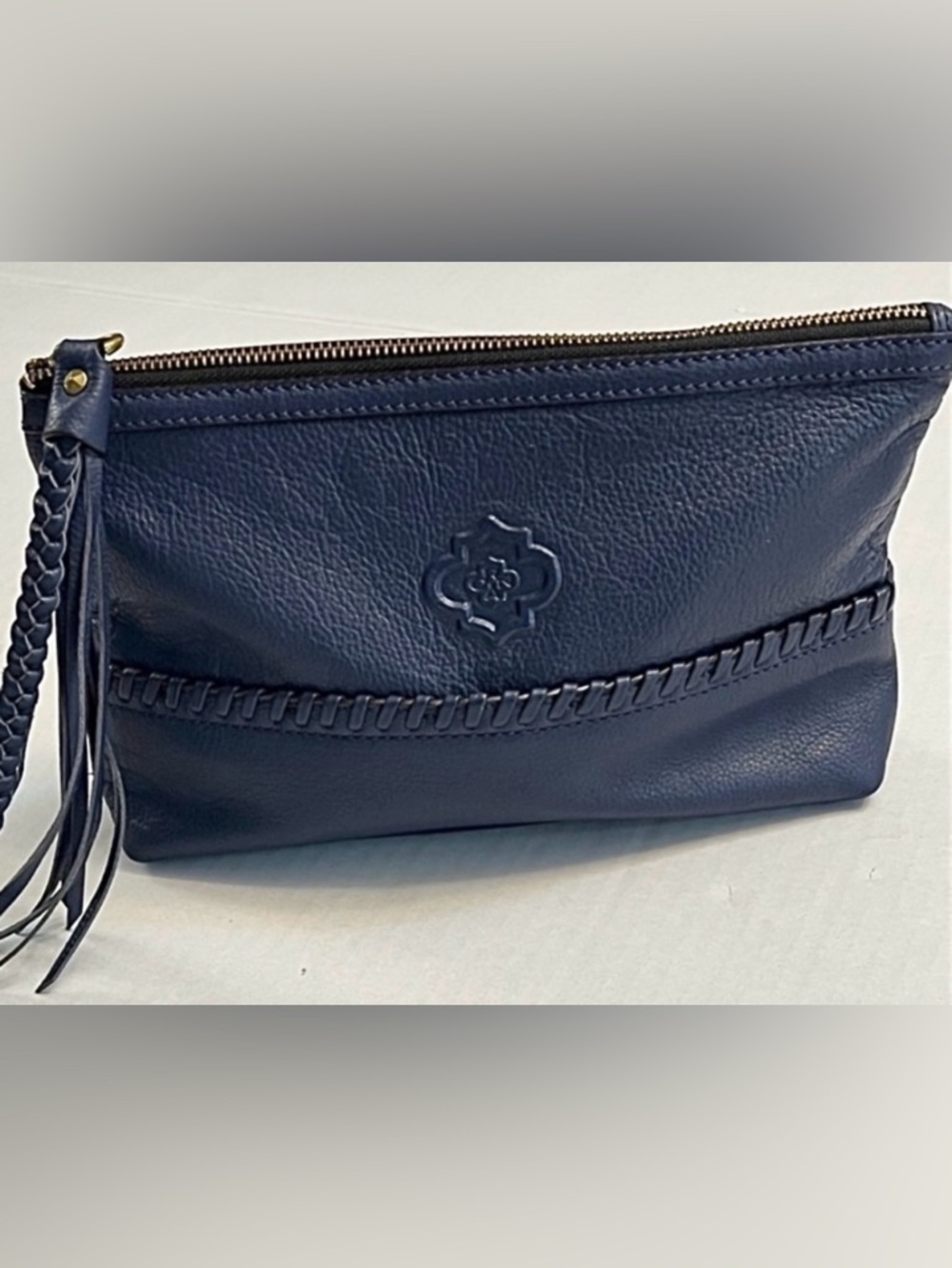 OrYANY NAVY BLUE LEATHER TASSEL LEATHER CLUTCH BAG